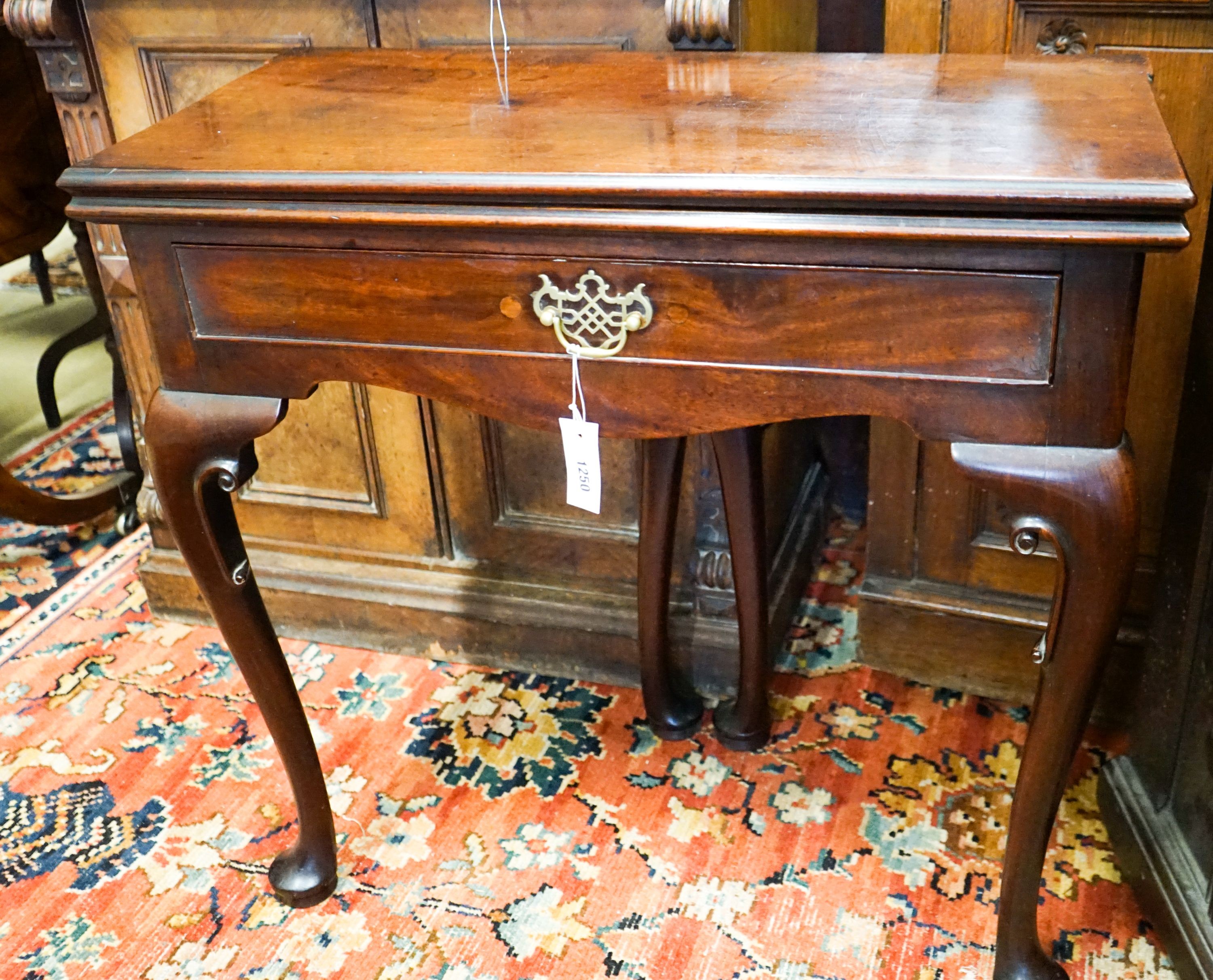 A George II Irish style rectangular folding tea table, width 76cm, depth 37cm, height 74cm